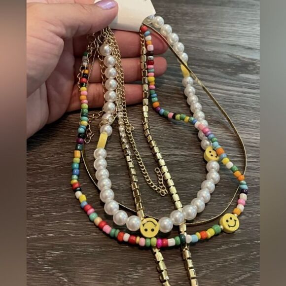 NWT - Multi-layer Smiley Pearl Rainbow Choker Acrylic Colorful Beads 4 Necklaces - Picture 5 of 8